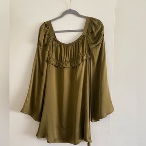 Stone Cold Fox Olive Green Silk Long Sleeve Mini Dress